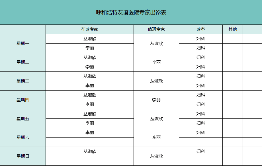 呼和浩特二轻医院专家坐诊表